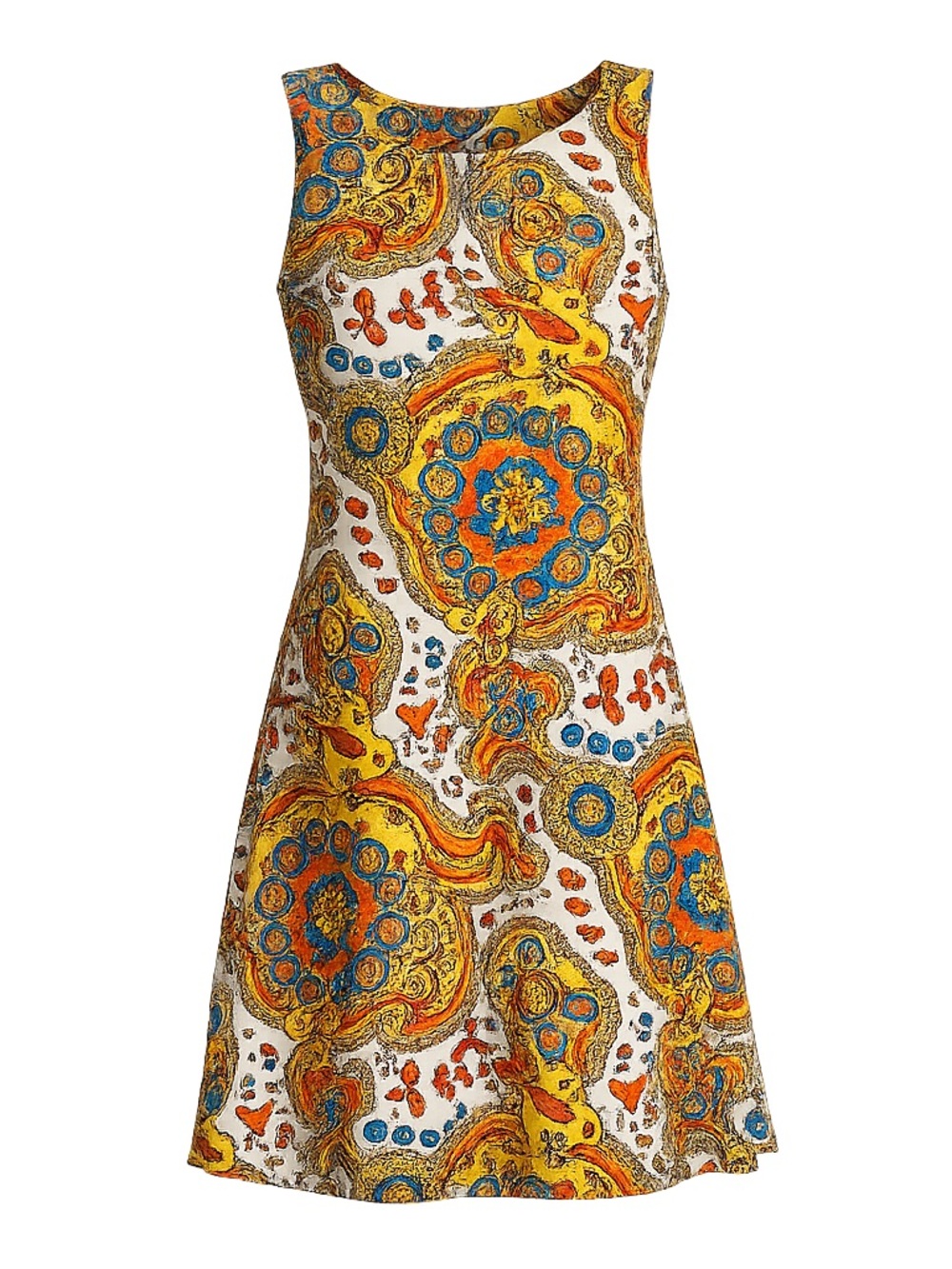 Jude Connally XS Colorful Paisley Medallion Sleeveless Shift Dress Made in USA